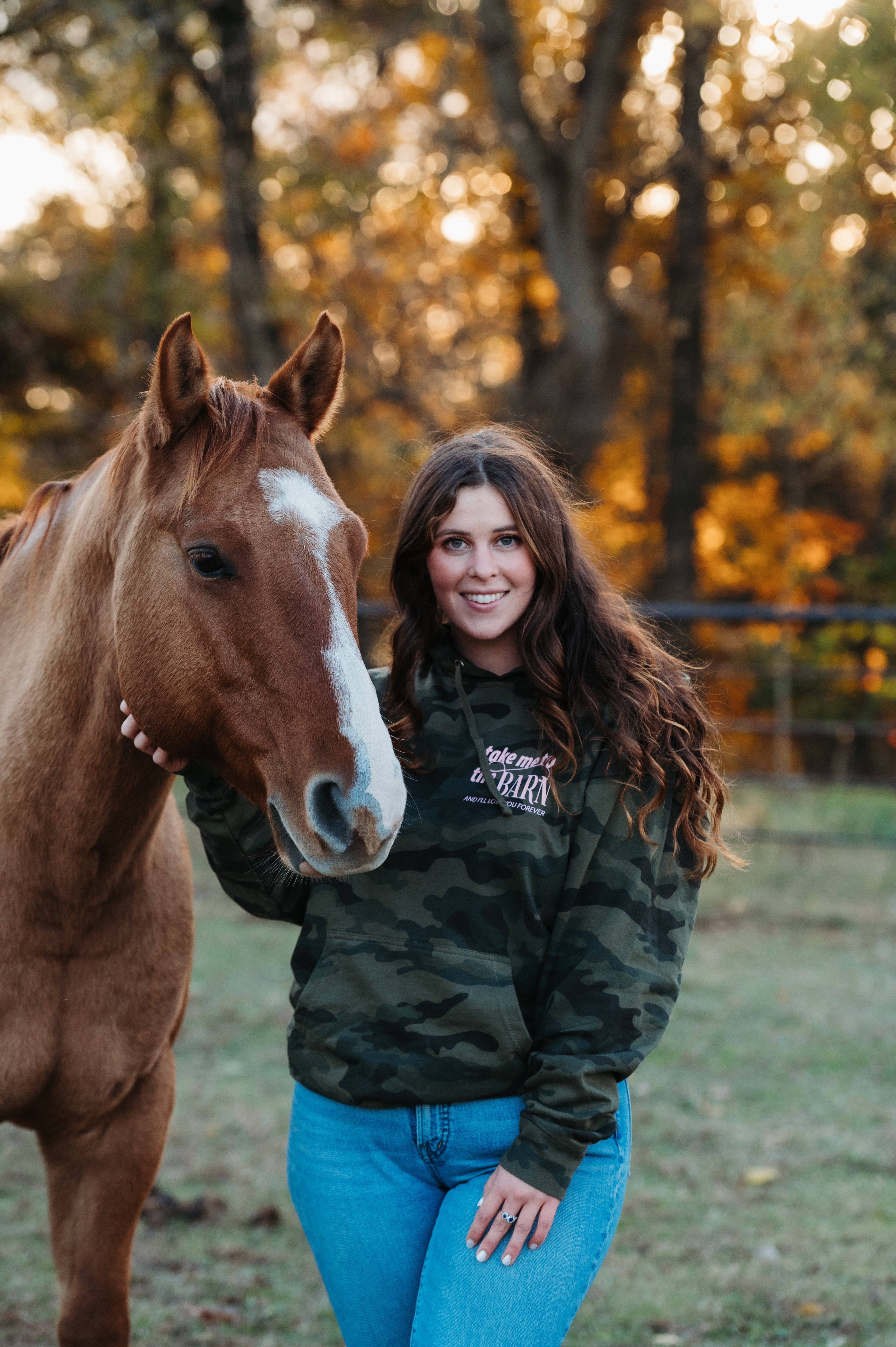 Hoodie - Take Me To The Barn - Green Camo (Light Pink Graphic)