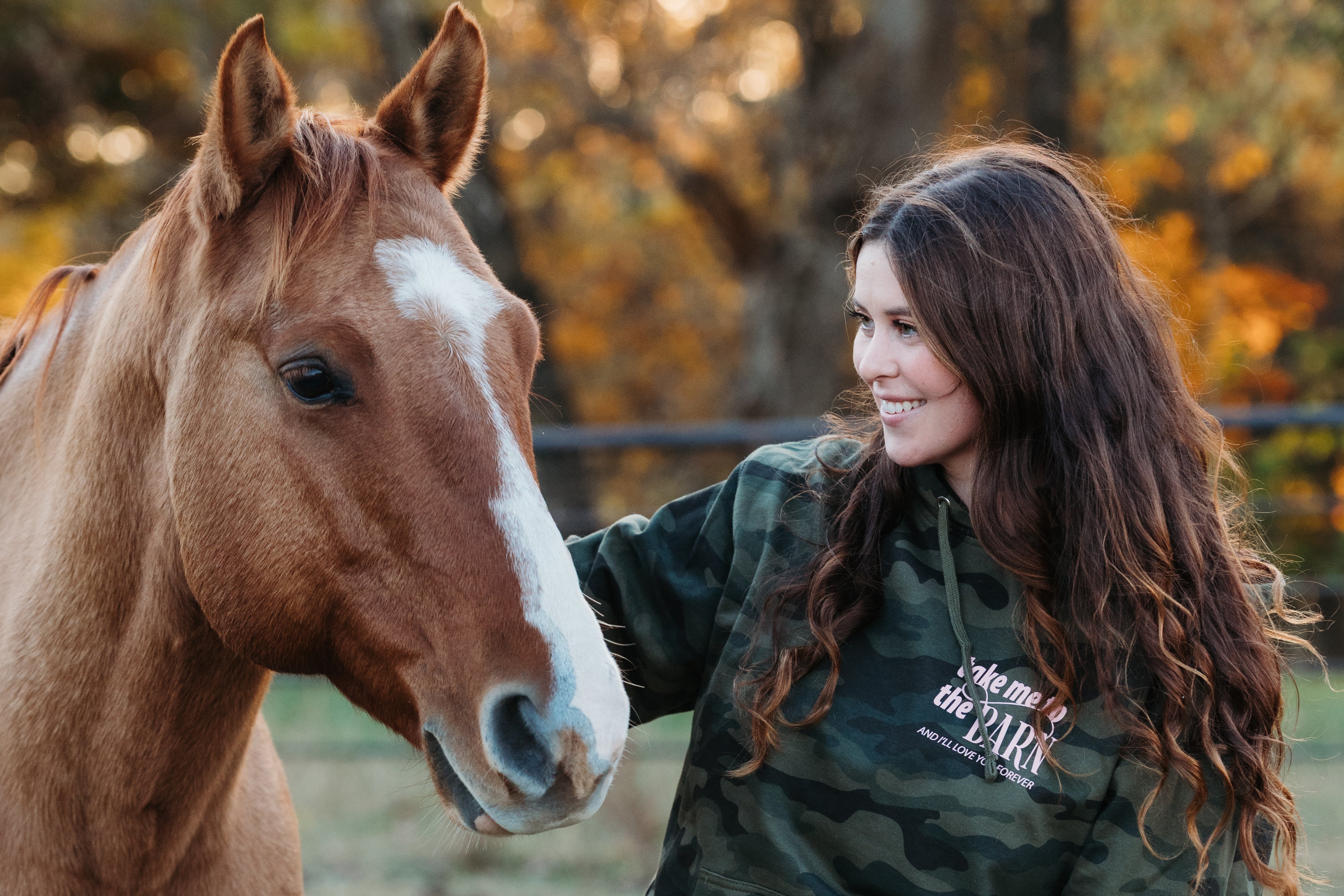 Hoodie - Take Me To The Barn - Green Camo (Light Pink Graphic)