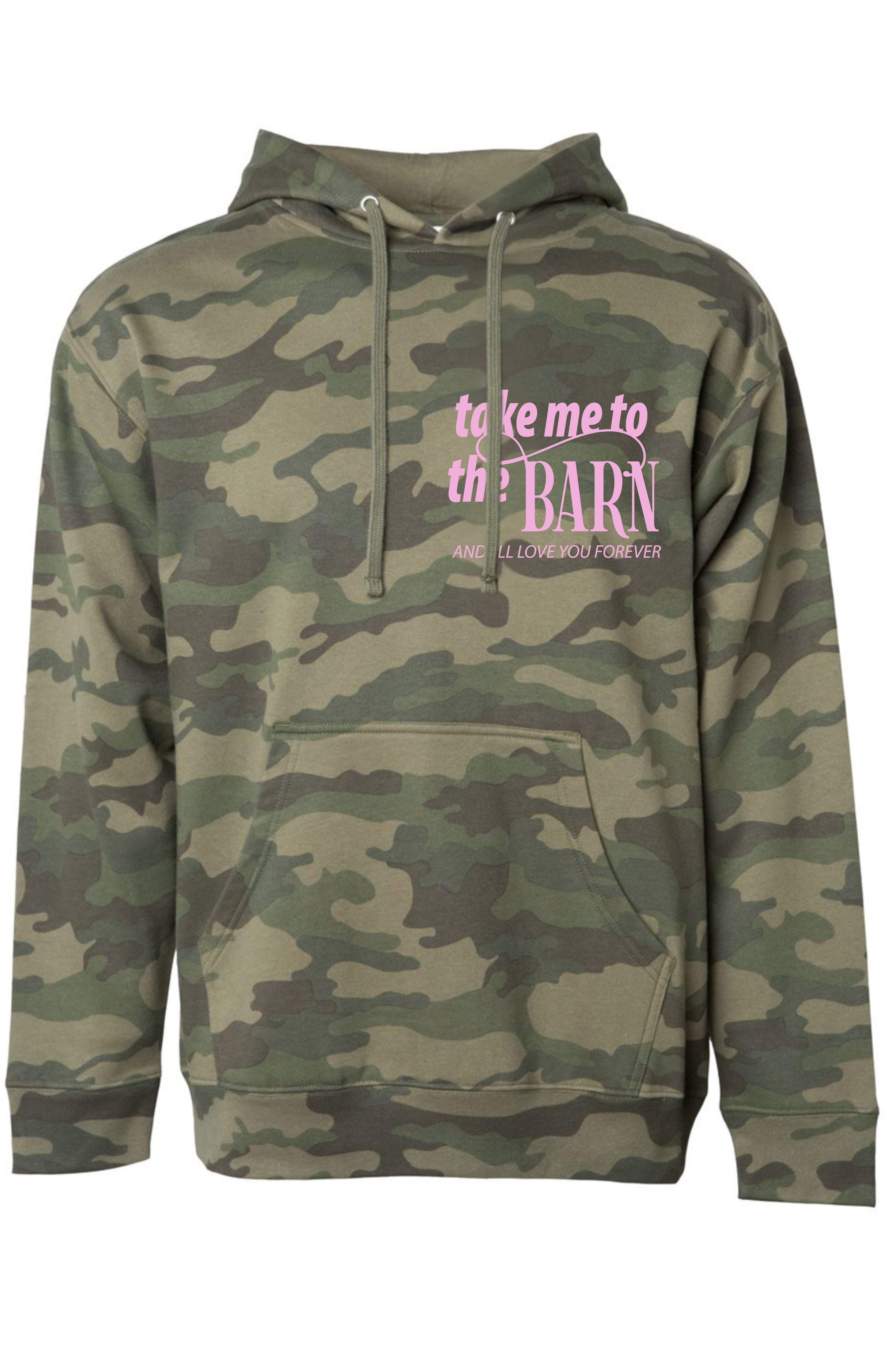 Hoodie - Take Me To The Barn - Green Camo (Light Pink Graphic)